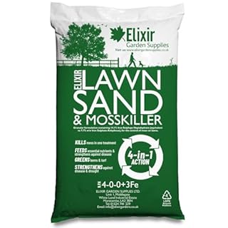Elixir Gardens Lawn Sand & Moss Killer Treatment | Turf Green Up with Iron Sulphate | 4-0-0+3Fe | 20kg Bag | Treats over 310 sq. meters