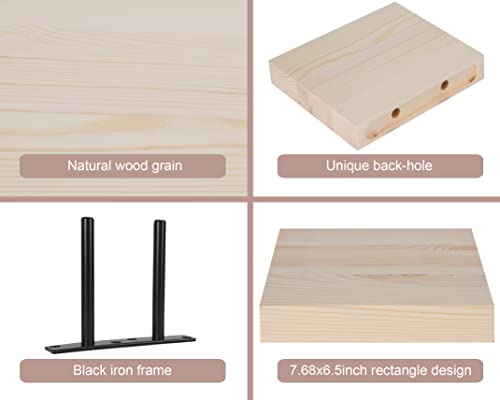 Qsqueen Floating Shelves Set Of 2, Rustic Solid Wood Floating Shelf Wall Storage Shelves, 7.68 Inch Hanging Shelf With Invisible Brackets, For Bathroom, Bedroom, Kitchen, Office, Living Room Decor #TOP3