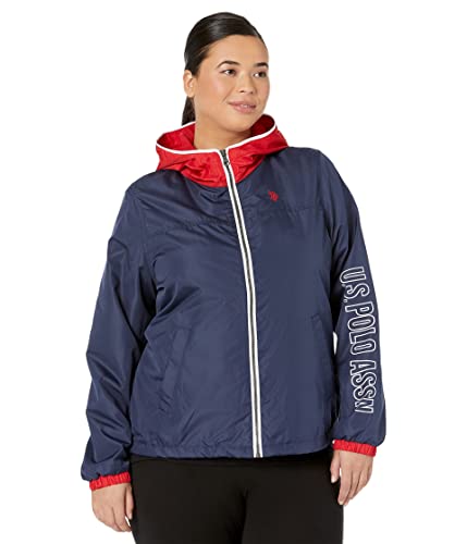 U.S. Polo Assn. Women's USPA Hooded Colorblocked Windbreaker Mesh Lining