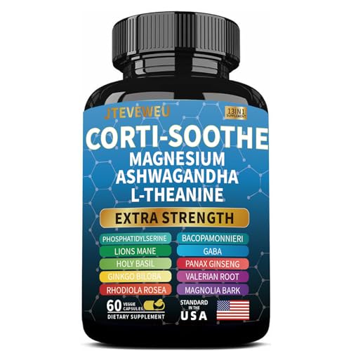 Corti-Soothe Cortisol Supplement for Women and Men with Magnesium Glycinate L-Theanine Phosphatidylserine High Cortisol Reducer Manager Detox Lower and Control. Sleep Support & Stress Relief