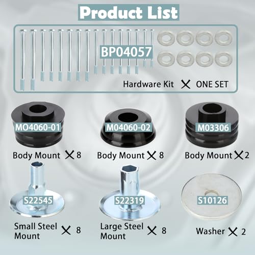 KF04060BK Body Mount Bushing Kit Compatible with Ford F250 F350 Super Duty 2008-2016 2WD 4WD Polyurethane Body Cab Mounts & Steel Sleeves & Washers & Hardware-Black