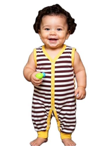 Image of Black striper sleeveless full-length bodysuit romper for baby