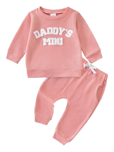 Kislio - Kislio Toddler Baby Girl Boy Daddy's Mini Waffle Long Sleeve Sweatshirt and Pants Set - Infant Fall Winter Outfit (15% Off Amazon Deal)
