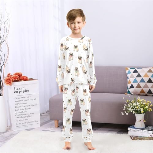 Long Sleeve Pajama Set for Girls Boys Kids,Cartoon Dog White Hearts Comfy Nightwear Soft Loungewear,Family Matching PJs Underwear Set 3T4