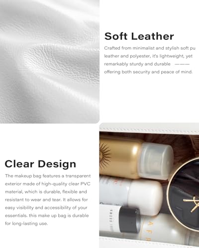 Image of LETGO 2Pack Clear Makeup Bags Set, Small Clear Makeup Bag, PU Leather Travel Makeup Brush Case Portable Transparent Waterproof Cosmetic Organizer Pouch with Zipper for Women(2Pack-White Set)