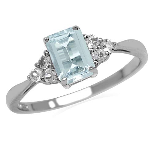 Silvershake Genuine Very Light Blue Aquamarine Octagon 7x5 mm 925 Sterling Silver Engagement Ring Size 4.5