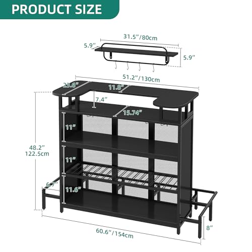YITAHOME-Home-Bar-Table-with-Wall-Mounted-Rack-Modern-Home-Bar-Unit-Black-Liquor-Bar-Basement-Bar-with-Adjustable-LED-Light-and-Wine-Storage-for-Home-Kitchen-Dining-Room-Living-Room YITAHOME Home Bar Table with Wall Mounted Rack Modern Home Bar Unit Black Liquor Bar Basement Bar with Adjustable LED Light and Wine Storage for Home Kitchen Dining Room Living Room