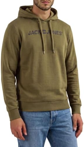 JACK & JONES Hoodie Herren mit Druck JJMORTY Regular Fit Kapuzenpullover | Pullover Sweatshirt Schwarz Grün Gelb Grau Rot S M L XL XXL 3XL 4XL 5XL 6XL 7XL 8XL