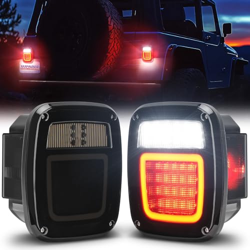 SUPAREE Led Rear Tail Light, Smoked AutomotiveTaillight Assembly Replacement with Turn Signal Brake Reverse Side Marker DRL Light Fit for 1976-2006 Je-ep Wrangler TJ YJ CJ5 CJ7 Truck Trailer RV, 2Pcs