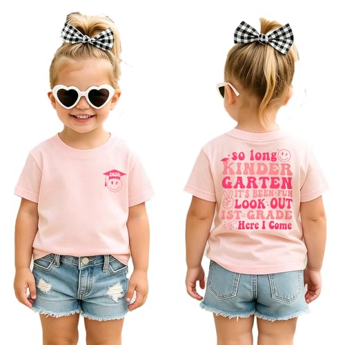 BOUTIKOME Toddler Girl Kindergarten Graduation Shirt Peace Out Kindergarten T-Shirt Kids 2026 Last Day of School Tee Tops(Pink 6Y)