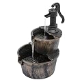 Magshion Barrel and Pump Water Fountain, Freestanding Outdoor Waterfall Fountain with Electric Recirculating Pump, 2-Tier Water Feature Decor for Garden, Patio, Backyard, or Porch, Bronze