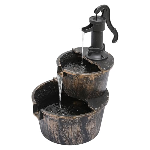 Magshion Barrel and Pump Water Fountain, Freestanding...
