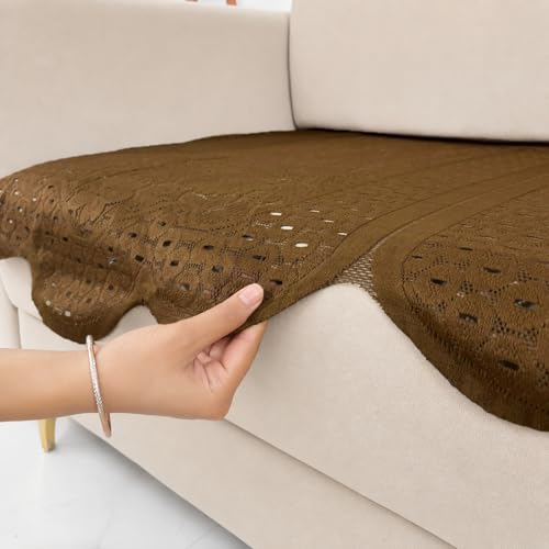 Image of Homerz Premium 'Surya Series' Sofa Cover | Stylish Sofa Protector | Net Fabric | Anti-Stain & Washable Slip Cover Exact Size Antislip (Flower Valley Brown, 6 (3+2+1) Seater, Only Seat Cover)