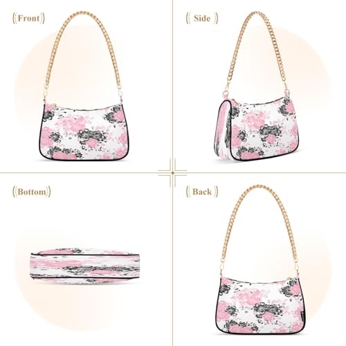Shoulder Bag for Women Pink Black Flowers Tote Handbag Crossbody Bag with Zipper Closure2
