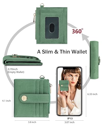 Image of Small Wristlet Wallets for Women Keychain Wristlet Wallet RFID Blocking Key Chain Wallet With Zipper Coin Pocke,2 Id Window(Mint Green)