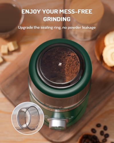 Image of SHARDOR Electric Super Silent Blade Coffee Grinder, Timed Grind Control Rotary Knob, Adjustable Coarse to Fine for Coffee Beans, Spices & Herbs, with 1 Removable Stainless Steel Bowl, Green