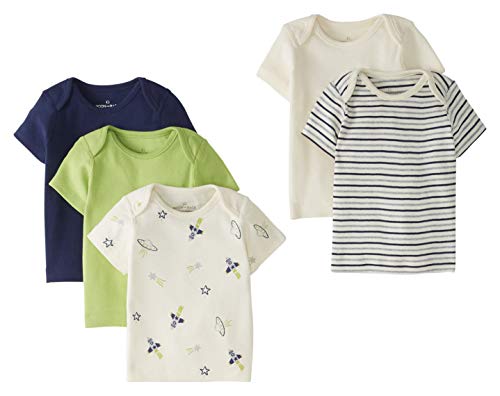 Moon and Back by Hanna Andersson Baby 5 Pack Lap Neck Crew Tee, Navy Multi, 6-12 months