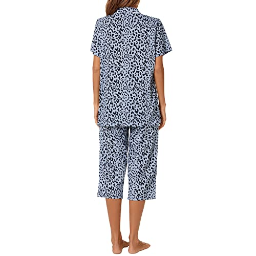 Image of Tugege Capri Pajamas Set Womens Button Down Short Sleeve Lounge Sets Sleepwear Notch Collar Top & Capri 2 Piece PJ Sets