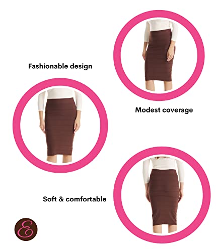 Esteez Women's Nylon Midi Bodycon Pencil Skirt - Modest Below Knee Length - Office - Bandage Ex802100 Chocolate S-M #TOP3