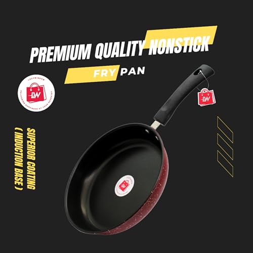 Image of LAZYwindow 5-Piece Nonstick Cookware Set | 25cm Dosa Tawa, Deep Kadhai, Fry Pan, 1.5L Sauce Pan & Tadka Pan with Maroon Base | Heavy-Duty Induction Friendly Kitchen Combo | Works on Gas & Induction