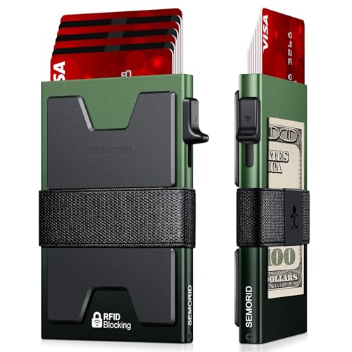 Image of SEMORID Slim Aluminum Card Holder Wallet for Men, Durable Expandable Backplate, RFID Blocking Minimalist Metal Pop Up Wallet, Holds 12+ Cards Plus Cash