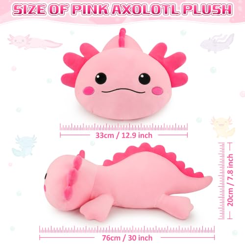 Image of 30'' Giant Pink Axolotl Plush Stuffed Animal- Pink Axolotl Plush Pillow Plushies, Large Body Pillow Plush Toy, Cute Hugging Axolotl Stuffed Animal, Birthday Gifts for Kids Girls Boys