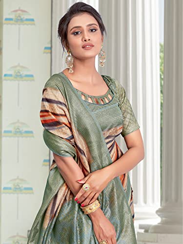 Image of AKHILAM Women's Abstract Linen Tassels and Latkans Saree With Unstitched Blouse Piece (NITRA101 HS Parent)
