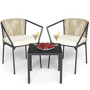 YITAHOME Wicker 3-Piece Outdoor Bistro Set, All-Weather Patio Conversation Set with Stackable Chairs & Table, Outdoor Sectional Furniture Set for Balcony, Backyard, Pool, Porch, Deck – Beige