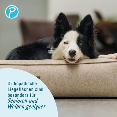 Petlando orthopädisches Hundebett Lima Ortho, ergonomische Liegefläche, Bezug waschbar 60°C, rutschfest, XL Tabacco, Hundematte beige, Hundekissen für große Hunde