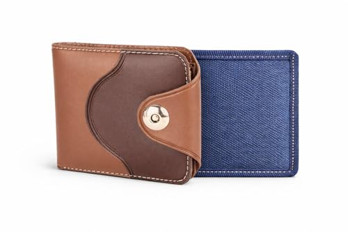 Image of Pu Bifold Tan and Blue Color Wallets Combo for Men and Boys Best for Gifting and Personal Use Pack of 2 Purse