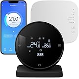 Vaconoff Thermostat Connecté a Pile Thermostat Chaudiere Gaz, sans Fil avec Un Récepteur, pour Chauffage à l'eau Au Sol, WiFi Intelligent Programmable,Compatible avec Tuya/Alexa/Google Assistant Noir