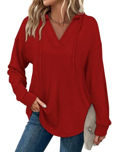 Image of Sampeel Hoodies for Women Trendy Fall Fashion 2025 V Neck Oversized Sweatshirt Plus Size Tops Clothes