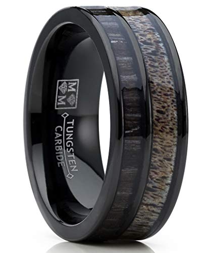 Metal Masters Co. Men's Tungsten Ring Wedding Band Real Deer Antler, Koa Wood Inlay, Outdoor Hunting