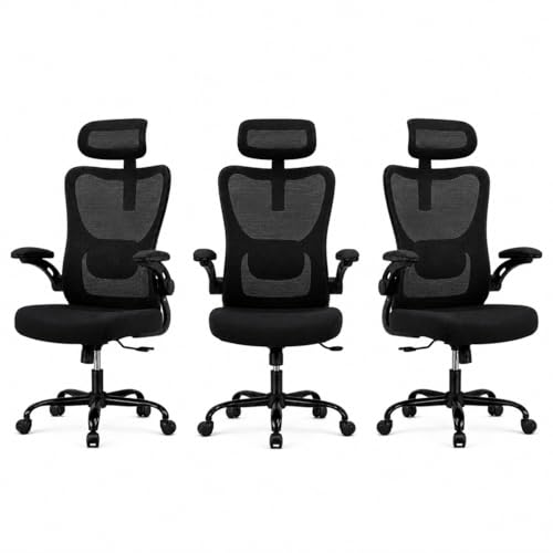 Image of HUANUO Ergonomic Office Chair, High Back Computer Desk Chair with Adjustable Lumbar Support and Headrest, Comfy Gaming Chair with 3D Armrests, Home Office Rolling Chair, Max Load 300 lbs, Pack of 3