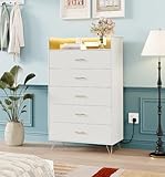 GarveeLife 5-Drawer Tall Dresser for Bedroom, Modern Wood Chest with Silent Closing Slides, Water-Resistant White Storage Organizer for Hallway & Closet, White