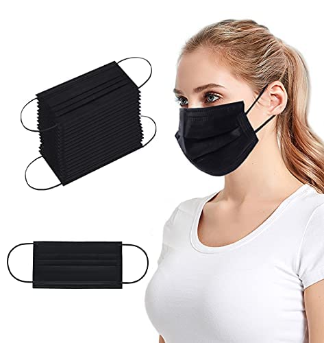 GIMO Disposable Face Masks, 100PCS Disposable Face Masks Face Mask 3 Layer Dust Filter Masks Mouth Cover with Elastic Ear Loop (Black 100PCS)
