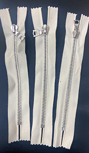3 RiRi 6'' Metal Cream Zippers , M6 #5 Closed Bottom / Nickle Teeth Strong ,Durable (Three Zipper)