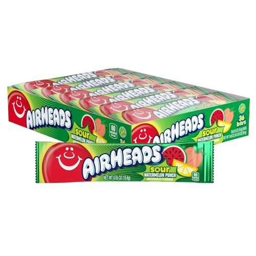 Airheads SOUR Candy Bars, Sour Watermelon Punch Flavored, Bulk, Concessions, Parties, Pack of 36 Bars