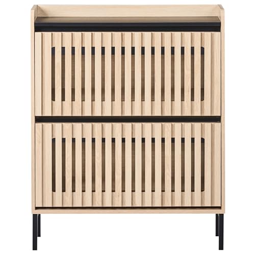 Scarpiera A 2 Scomparti In Legno Mdf Con Finitura Melaminica Design Scandinavo Marrone Chiaro - 5