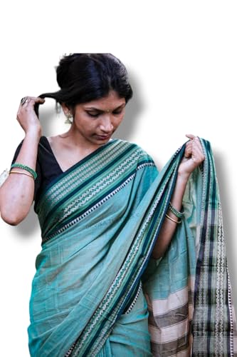Image of DEVIKA TEXTILES Women Narayanpet Pure Handloom Cotton Saree With Running Blouse Piece (Same As Saree), Blue