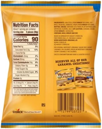 Werther's Original Chewy Caramels Sugar Free - Pack of 3 Bags - Perfect for Snacking on the Go or Stocking the Pantry - Great for Sharing - 1