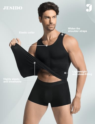 Image of 3 Pack Compression Shirt Men Body Shaper Vest Workout Tank Top | Tummy Control Slimming Undershirts,Gym Shapewear for Mens,Hides Man Boobs
