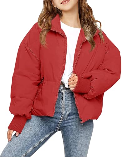 rrhss Girls Winter Long Sleeve Zip Puffer Jacket Kids Baggy Short Down Coats
