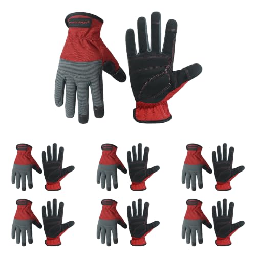 HANDLANDY Work Gloves for Men & Women, Utility Mechanic Working Gloves Touch Screen, Flexible Breathable Gardening Gloves for Yard Maintenance (X-Large, 6 Pairs)