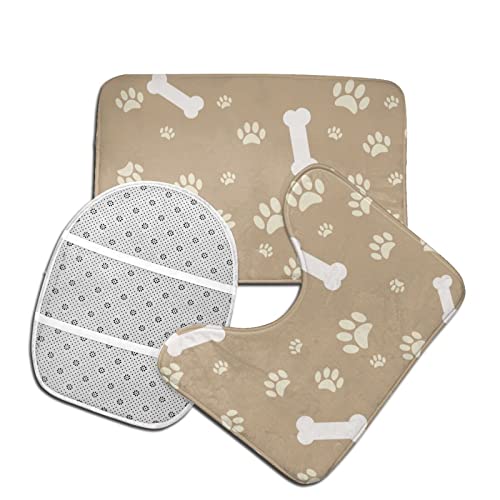 DIRYKILP Badematte + Konturmatte + Toilettendeckelbezug, Hundepfotendruck Knochen 3 Stück Badematten Set, mit rutschfester Klebeunterseite – Bild 5