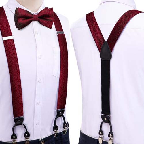 Image of Dubulle Suspender and Bow Tie for Men Paisley Solid Mens Suit Braces Pretied Bowtie and Handkerchief Cufflinks Formal Wedding