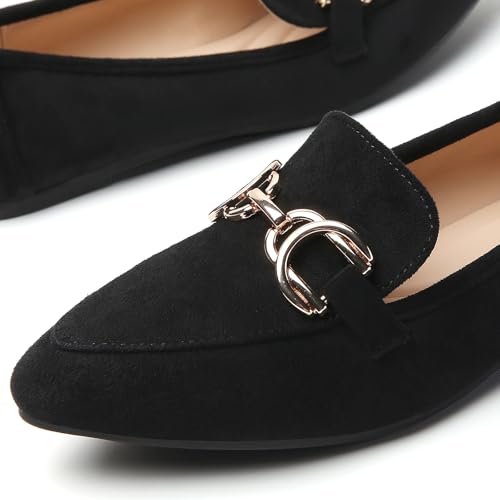 Image of Tilocow Metal Chain Loafers Flats for Women Pointed Toe Slip on Flats Dressy Casual Comfortable Work Business Shoes
