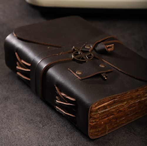 Dark Brown Vintage Leather Journal - 7x5\" - Antique Handmade Leather Bound Journal with Old Fashioned Deckle Edge Paper - Perfect for Writing, Diary of Shadows Journal, Grimoire, Sketching, a Diary