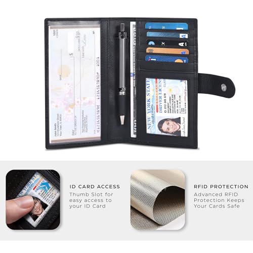 Image of Oak Leathers Checkbook Cover Slim Minimalist For Men with RFID Blocking Credit Card Holder Wallet (Charcoal)
