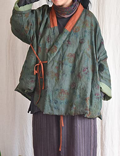 NFYM Women's Cotton Padded Short Jacket Kimono Cardigan Wrap Front Chinese Hanfu Style Printed Patchwork Loose Outwear3